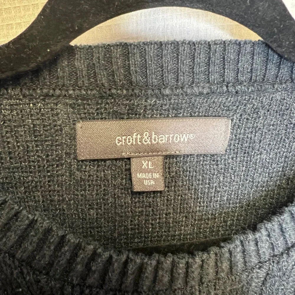 Croft & Barrow Mens XL Dark Gray Textured Crewneck Sweater Made in USA Grandpa‎